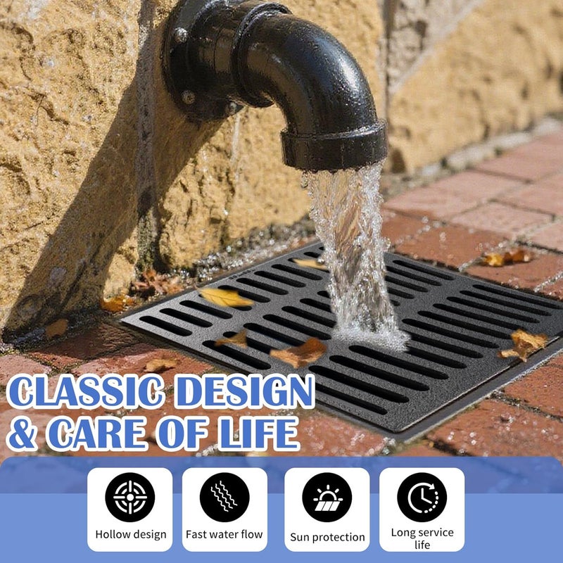 Facoba Cast Iron Drain Grate, 9 * 9in Outdoor Drain Cover, B125 Class Ductile Iron Channel Drainage Grates, Heavy Duty Sewer Grate,Black Square Drain Grate for Yard,Driveway,Concrete Floor - Image 3